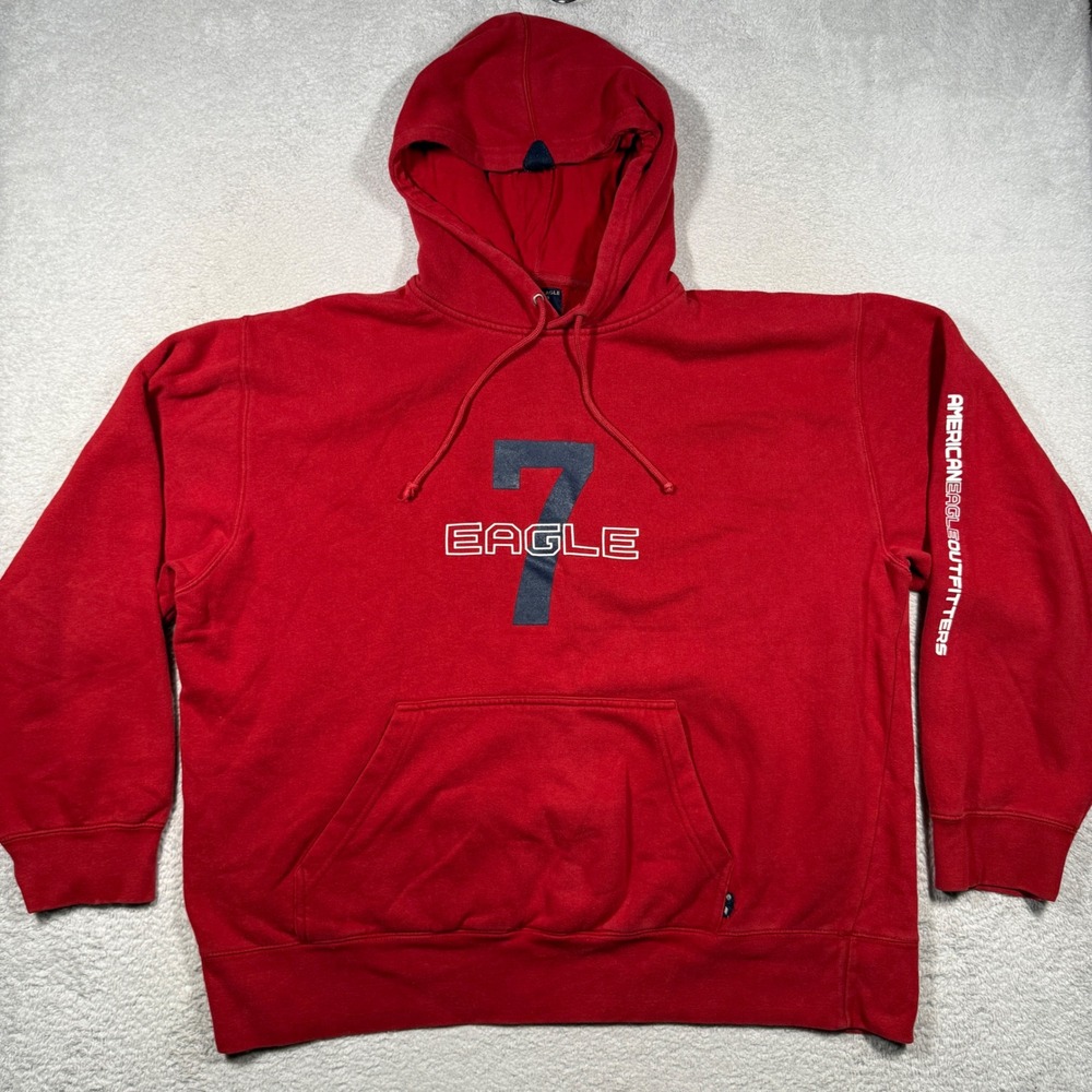 Vintage Y2K American Eagle Hoodie Mens XL Red Baggy Boxy Graphic Pullover Skate
